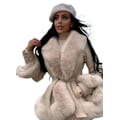 Miniatyrbillede 3 af 8: Dame Faux Læderjakke Kort Frakke med Pels Krave beige 2XL
