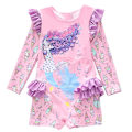 Miniatyrbilde 1 av 7: Jente-badeantrekk med lang erme, mermaid-design og rynker, UV-beskyttelse Color 2 4XL