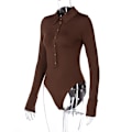 Miniatyrbilde 5 av 11: Kvinners Langarmet Bodysuit med Nedfellbar Krage brown L