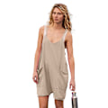 Miniatyrbillede 1 af 7: Sommerlig afslappet rompers til kvinder - løs jumpsuit uden ærmer khaki M