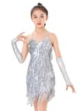 Børnedans Latin Kjole Til Piger Sexy Sequin Fringe silver L