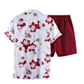 Pikkukuva 2 / 8: Miesten 2-osainen asu, kukallinen trooppinen painatus, napitettava paita red 2XL
