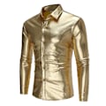 Pikkukuva 1 / 7: Miesten Kiiltävät Slim Fit Pitkähihaiset Yökerhopaidat gold M