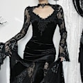 Miniatyrbild 2 av 10: Gotisk Slim Lace Lång Goth Klänning Kläder S