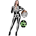 Miniatyrbillede 3 af 6: Kvinders Glow In The Dark Skelet Kostume Halloween Kostume M