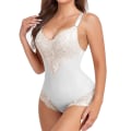 Miniatyrbild 1 av 5: Formande Underkläder för Kvinnor, Tummy Control Thong Bodysuit, V-ringad, Spets, Kroppsshaper, Kompression White L