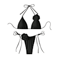 Miniatyrbild 1 av 5: Dam 2-delad 3D Ros Bikini Baddräkt Hög Midja Badkläder Strandkläder Black M