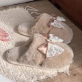 Miniatyrbillede 4 af 5: Fluffy Slippers med Bånd i Farveblokke til Efterår og Vinter khaki 40-41