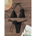 Miniatyrbild 3 av 5: Dam 2-delad 3D Ros Bikini Baddräkt Hög Midja Badkläder Strandkläder White L