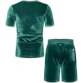 Miniatyrbild 2 av 5: Män 2-delad 80-tal 90-tal Sammets Tracksuit Outfits Casual Kortärmad Sammetsskjorta Set Green S