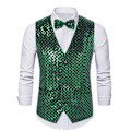 Miniatyrbild 1 av 7: Satinväst för Herrar med V-ringning för Fest och Nattklubb - Metallic Väst green XL