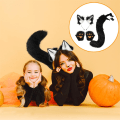 Miniatyrbillede 3 af 5: Katteører og Hale Sæt, Kunstig Pels Dyreklo Cosplay Halloween Fest Tilbehør Black