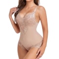 Miniatyrbild 1 av 5: Formande Underkläder för Kvinnor, Tummy Control Thong Bodysuit, V-ringad, Spets, Kroppsshaper, Kompression Light Pink M