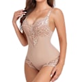 Miniatyrbilde 1 av 5: Shapewear for Kvinner Magekontroll Thong Bodysuit V-Hals Blondering Kroppsshaper Kompresjon Light Pink S