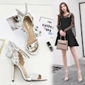 Miniatyrbild 1 av 11: Fjärilsvingar Peep Toe Pumps Dam Sandaler Stiletto Höga Klackar Spänne silver 38