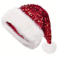 Miniatyrbild 1 av 8: Dubbellagers Paljett Julhatt Plush Tomtehatt red