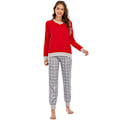 Miniatyrbilde 2 av 7: Pyjamassett for kvinner med lange ermer, trykte nattkjoler, myke PJs, loungewear red L