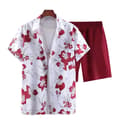 Herr 2-delars outfit blommig tropisk tryck knapp ner skjorta set red S