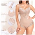 Miniatyrbild 4 av 5: Formande Underkläder för Kvinnor, Tummy Control Thong Bodysuit, V-ringad, Spets, Kroppsshaper, Kompression Light Pink 2XL