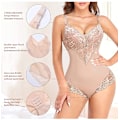 Miniatyrbilde 4 av 5: Shapewear for Kvinner Magekontroll Thong Bodysuit V-Hals Blondering Kroppsshaper Kompresjon Light Pink M