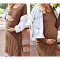 Miniatyrbild 3 av 4: Maternity Sweater Dress Ribbed Long Sleeve Maternity Dress coffee 2XL