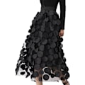 Miniatyrbild 3 av 7: Tullkjol Kvinna 3D Polka Dot Elastisk Midja Mesh Midi Kjolar black