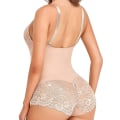 Miniatyrbild 2 av 5: Formande Underkläder för Kvinnor, Tummy Control Thong Bodysuit, V-ringad, Spets, Kroppsshaper, Kompression Light Pink 3XL