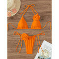 Miniatyrbild 4 av 5: Dam 2-delad 3D Ros Bikini Baddräkt Hög Midja Badkläder Strandkläder Black M