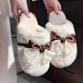 Miniatyrbilde 2 av 5: Fluffy tøfler med sløyfe i fargeblokker for høst og vinter white 40-41