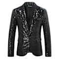 Miniatyrbillede 1 af 3: Mænds Sequin Blazer Dragt En Knaps Slim Fit Mænds Sequin Jakke black L