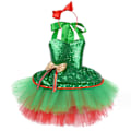 Miniatyrbillede 1 af 5: Piges Jule-Dansedragt med Pailletter, Ballet Tutu Kjole med Pandebånd green XXL