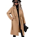 Miniatyrbilde 3 av 6: Lang ullkåpe for kvinner med hakket revers, dobbeltknappet trenchcoat khaki XL