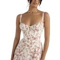 Miniatyrbilde 3 av 6: Sommerkjole for kvinner, Boho-stil, blomstermønster, firkantet hals, stropper, svingende white XL