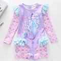 Miniatyrbilde 3 av 7: Jente-badeantrekk med lang erme, mermaid-design og rynker, UV-beskyttelse Color 4 4XL