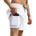 Miniatyrbild 1 av 8: Herr 2 i 1 löparshorts sport shorts med foder white M