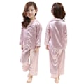 Miniatyrbild 1 av 6: Pyjamas långärmad set för barn, knapp-up siden pyjamas sovkläder set pink 130cm