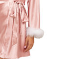 Miniatyrbild 5 av 6: Kvinnors Silkeskimonoklänningar med Fluff Brudtärna Brud Satängbadrock pink XL