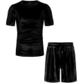 Miniatyrbild 1 av 5: Män 2-delad 80-tal 90-tal Sammets Tracksuit Outfits Casual Kortärmad Sammetsskjorta Set Black M