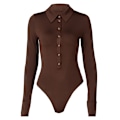 Miniatyrbilde 6 av 11: Kvinners Langarmet Bodysuit med Nedfellbar Krage brown L