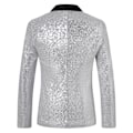 Miniatyrbillede 2 af 3: Mænds Sequin Blazer Dragt En Knaps Slim Fit Mænds Sequin Jakke silver XXL