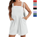 Miniatyrbild 1 av 4: Kvinnors Sommar Casual Rompers Lös Våffel Stickad Korta Overaller Jumpsuit Med Fickor White 2XL