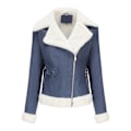 Miniatyrbillede 1 af 11: Læder Sherpa Jakke Kvinder, Lammeskind Shearling Jakker blue 3XL