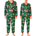 Miniatyrbillede 3 af 6: Par-jul Par-jul Julepyjamasæt med Sød Print, Hætte og Lynlås male green L