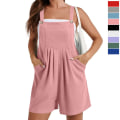 Miniatyrbild 1 av 4: Kvinnors Sommar Casual Rompers Lös Våffel Stickad Korta Overaller Jumpsuit Med Fickor Pink S