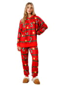 Julepyjamas for kvinner med striper i candy cane-mønster - Loungesett til jul red M