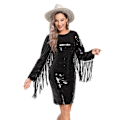 Miniatyrbilde 5 av 9: Kvinners Sexy Sequin Langærmet Bodycon Frynser Kjole L