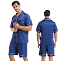 Pikkukuva 2 / 5: Miesten Silk Satin -pyjamasetti, lyhythihainen paita ja shortsit navy blue XL