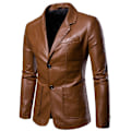 Miniatyrbild 1 av 2: Läder Blazer För Män, PU Lammskin Casual Herr Läderjacka Rockar yellow 3XL