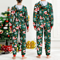Miniatyrbillede 5 af 6: Par-jul Par-jul Julepyjamasæt med Sød Print, Hætte og Lynlås male green L