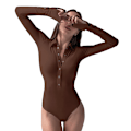 Miniatyrbilde 3 av 11: Kvinners Langarmet Bodysuit med Nedfellbar Krage brown L